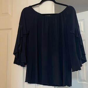 Coco Bianco Navy Ruffle Sleeve Blouse